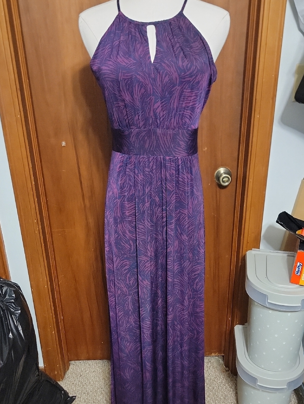 Purple Printed Halter Maxi Dress - Unbranded